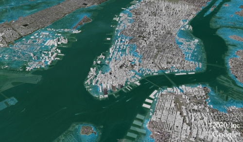 This graphic shows NYC after a 20 foot rise in sea levels. The UN IPCC Report says the worst case scenario would be 3 to 9 inches.