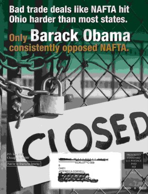 Anti-NAFTA Obama flyer from the Ohio primary.