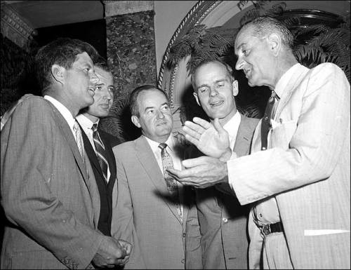  On Aug. 29, 1957, the day that he joined the Senate, William Proxmire, second from right, met with, from left, Senators John F. Kennedy, George Smathers, Hubert H. Humphrey and Lyndon B. Johnson.