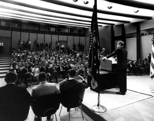 President John F. Kennedy, July 23, 1962, State Department Auditorium.