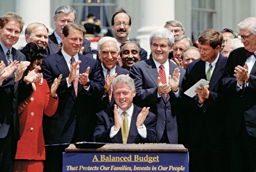 President Bill Clinton signs the Balanced Budget legislation in 1997.